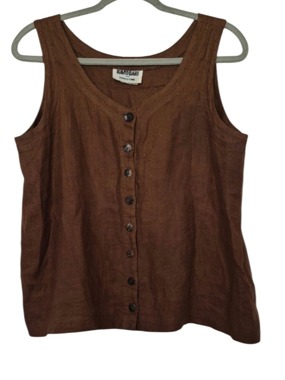 Vintage David Dart For Force One Small Brown Tank Top 100% Linen Button Front